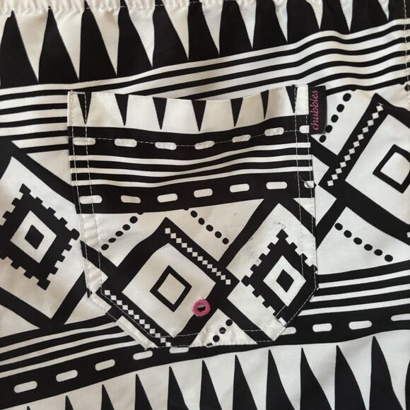 Chubbies Mens Swim Trunks Size Medium Black White Aztec Beach Travel Made in USA - Picture 8 of 11